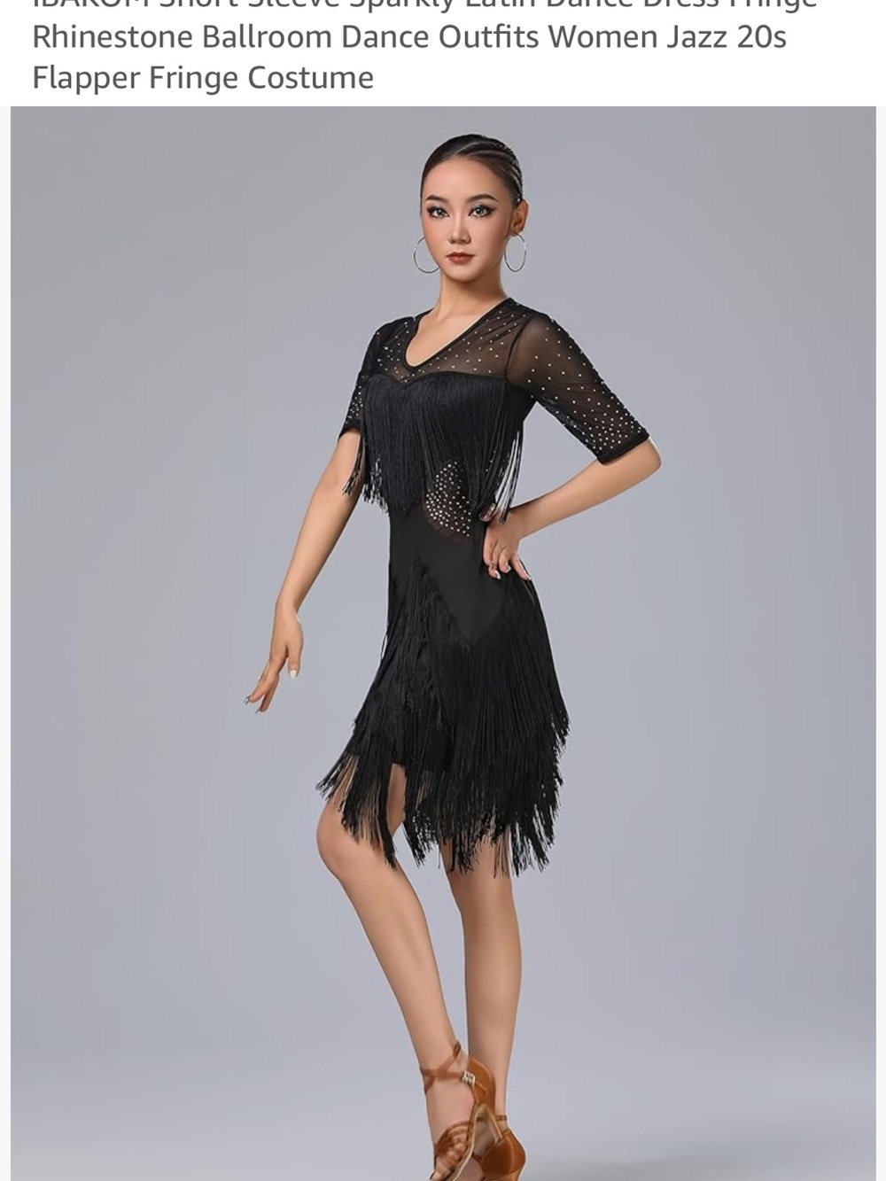 Black Fringe Studded V-Neck Women’s Dance Dress